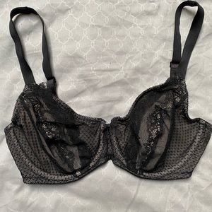 Wacoal nude lined black lace mesh unlined bra 34DD